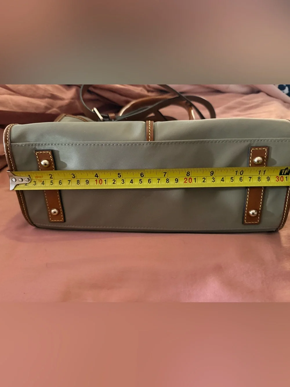 Dooney & Bourke Tan Satchel with Brown Leather Trim